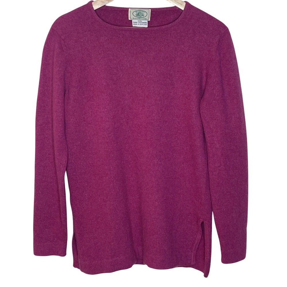 McCulleys Pure Cashmere Sweater‎ Magenta Crew Neck   Side Slits Made in Scotland